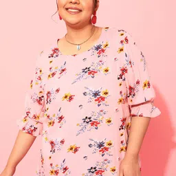 CURVY STREET Plus Size Floral Printed Round Neck Crepe Top-picture-11