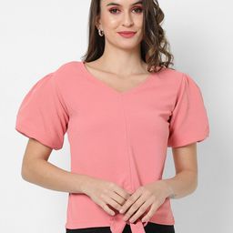Campus Sutra Pink Solid Crepe Top-image-93