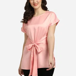 Smarty Pants Women Pink Satin Waist Clinch Tie-Up Top-image-39