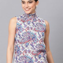 Kotty Floral Printed High Neck Sleeveless Crepe Top-image-34