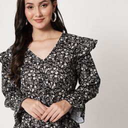 Kotty Floral Printed V-Neck Crepe Top-image-58