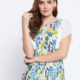 Ruhaans Multicoloured Floral Print Crepe Top-4