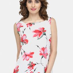 Sayesha White & Pink Floral Print Crepe Top-image-36