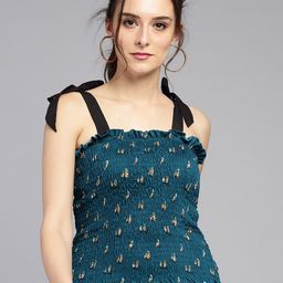 BAESD Floral Printed Smocked Shoulder Strapped Cotton Crepe Top-image-99