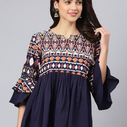 Azira Navy Blue Print Crepe Top-picture-11