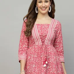 QOMN Floral Print Pure Cotton Empire Longline Top-25