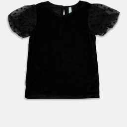 Pantaloons Junior Girls Black Solid Round Neck Puff Sleeves Top-picture-10