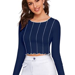 Sitanjali Striped Long Sleeves Fitted Crop Top-16