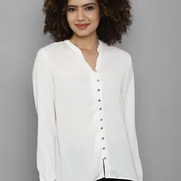 Allen Solly Woman White Mandarin Collar Shirt Style Top-picture-35