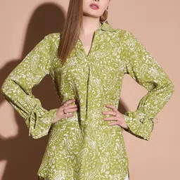 DressBerry Floral Print Mandarin Collar Shirt Style Top-32