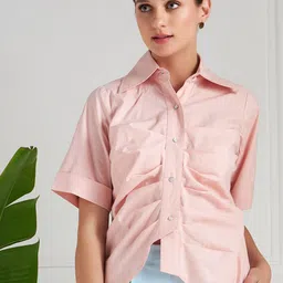 Athena Immutable Green Pleated Pure Cotton Shirt Style Top-image-42