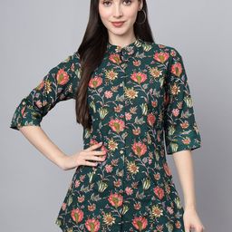 Divena Floral Print Mandarin Collar Cotton Shirt Style Casual Top-image-10