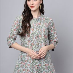 Divena Floral Print Mandarin Collar Ethnic Cotton Shirt Style Top-image-44