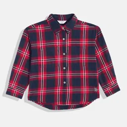 U.S. Polo Assn. Kids Red & Navy Blue Checked Pure Cotton Shirt Style Top-picture-14