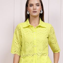 Athena Geometric Printed Shiffli Cotton Shirt Style Top-image-4