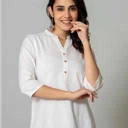 VEDANA Mandarin Collar Cotton Shirt Style Top-picture-23