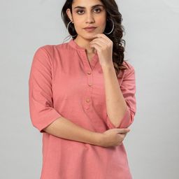 VEDANA Mandarin Collar Cotton Shirt Style Top-image-64
