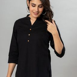 VEDANA Mandarin Collar Cotton Shirt Style Top-44