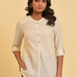 W Mandarin Collar Roll-Up Sleeves Cotton Shirt Style Top-picture-29