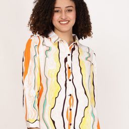 FUTURO Abstract Print Shirt Collar Shirt Style Top-23