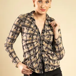 Stylecast X Hersheinbox Geometric Printed Ruched Shirt Style Top-image-88