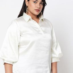 Curves by MISH Plus Size Off White Sheen Shirt Style Top-image-57