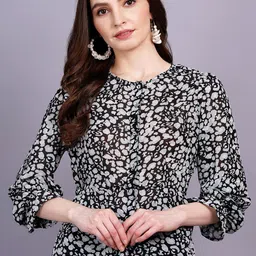 MINGLAY Animal Printed Puff Sleeves Sheer A-Line Top-picture-23