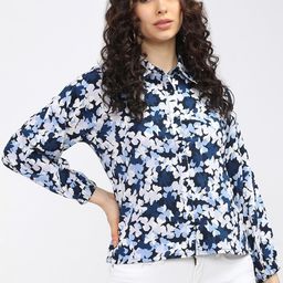 Tokyo Talkies Blue Floral Print Shirt Style Top-picture-44