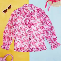 Pantaloons Junior Girls Floral Printed Bow Shirt Style Top With Slip-image-16
