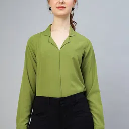 FITHUB Cuffed Sleeves Opaque Shirt Style Top-picture-23
