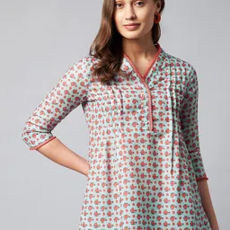 Orchid Blues Blue & Orange Floral Printed Top-image-83