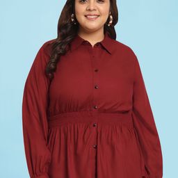 wild U Plus Size Smocked Cuffed Sleeves Shirt Style Top-image-9