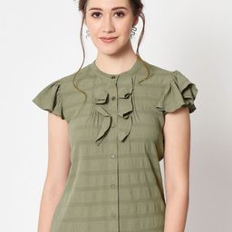 CHARMGAL Horizontal Striped Flutter Sleeves Ruffled Shirt Style Top-image-84