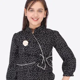 CUTECUMBER Black Geometric Print Mandarin Collar Shirt Style Top-image-90
