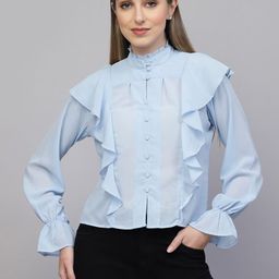 aayu Mandarin Collar Ruffles Georgette Shirt Style Top-image-30