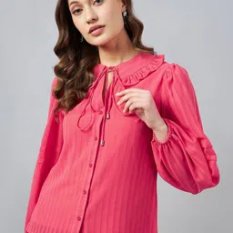 Carlton London Tie-Up Neck Ruffles Georgette Shirt Style Top-picture-42