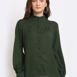 La Zoire Green Georgette Shirt Style Top-image-0