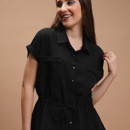 Tokyo Talkies Black Striped Extended Sleeves Tie Ups Shirt Style Top-49