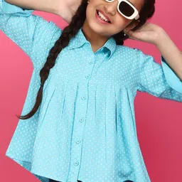 V-Mart Girls Geometric Printed Pleated Shirt Style Top-12