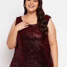 wild U Red Plus Size Embellished Sequined Net Top image 1