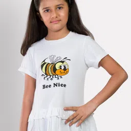 Growing Tree Girls White Printed Pure Cotton Peplum Top-picture-57