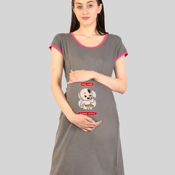 SillyBoom Graphic Printed Round Neck Maternity T-shirt Nightdress-image-99