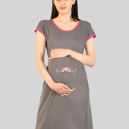SillyBoom Women Printed Round Neck Maternity Night Dress-image-96