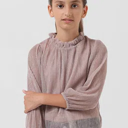 Vero Moda Girls Self Design Puff Sleeves Ruffles Top-image-49