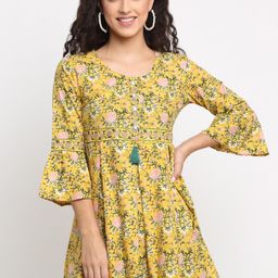 KALINI Yellow Floral Print Empire Longline Top-image-30