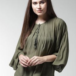 La Zoire Tie-Up Neck Extended Sleeves Crepe Top-image-13