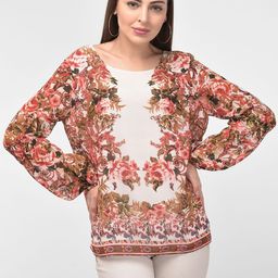 250 DESIGNS Peach-Coloured & Green Floral Print Georgette Full Sleeves Top-17