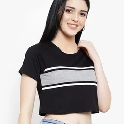 LE BOURGEOIS Loose Fit Short Sleeve Striped Crop Top-image-80