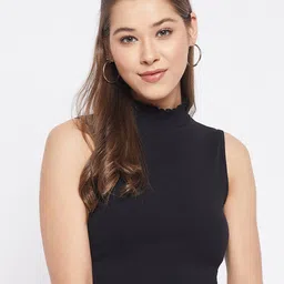 LE BOURGEOIS Black Slim Fit Casual Crop Top-image-85