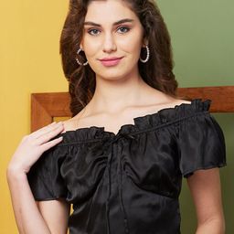 Globus Black Off-Shoulder Waist Tie-Ups Crop Top-image-63